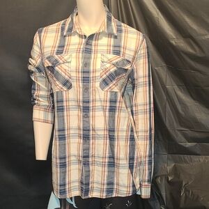 TRUE RELIGION Western Plaid Button-Up Shirt Neutral Colors SIZE SMALL